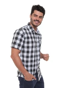 Rand paul Men's Plaid Shirt Casual Slim Fit Short Sleeve With Pockets Imported - màu đen - Xem 6