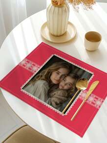 1pc Customized Photo Placemats, Personalized Name Printed Heat Resistant Kitchen Mats For Dining Table, Home Party Decoration