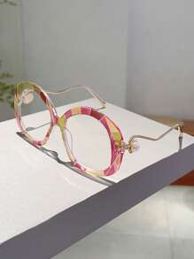 1 件女士新款大框时尚眼镜别致配色眼镜新颖镜腿设计装饰眼镜奢华仿珍珠装饰全框装饰眼镜 - 彩色 - 查看 8