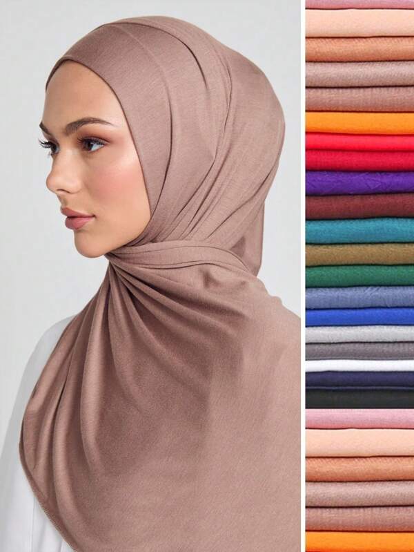 1pc Women Classic Solid Color Muslim Hijab Scarf, Soft Islamic Head Wrap, Multifunctional Sun Protection Headscarf, Versatile For Errands, Vacation Shawl, Suitable For Daily Turban Wear
