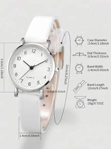 6 件/套时尚简约圆形阿拉伯心形设计表盘表带石英手表 + 蝴蝶首饰套装/爱心钻石套装/水滴钻石套装戒指、耳钉、手链、项链万圣节、圣诞节、情人节、母亲节、节日礼物的最佳选择套装 - 白色 - 查看 8