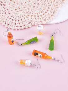 3 Pairs Party Festival Celebration 3D Wine Bottle & Beer Decor Earrings, Jewelry Party Accessories For Women