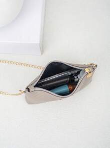 女士时尚波浪纹理链条肩带斜挎包、单肩包、手拿包、信封包 - 灰色 - 查看 8