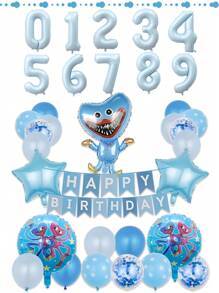 38 件 29 英寸蓝色充气 Poppy Playme 卡通生日铝箔气球 一岁生日装饰，卡通蓝色生日派对装饰，生日气球，适用于室内和室外派对装饰套装 - 彩色 - 查看 1