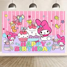 Sanrio 1PC Cute And Sweet Pink Cherry Melody Birthday Theme Party Background Fabric Decoration -82.7 * 5.1/59.1 * 39.4/39.4 * 29.5 Inches, Kawaii Cherry Dessert Cake Star Melody Pink Stripe Photography Background Birthday Party Decoration Supplies Newborn Shower Theme Party Cake Table Banner Decoration Photo Booth Studio Props