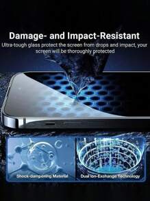 2片装9H+钢化玻璃屏幕保护膜，兼容 16 Pro Max、16、16 Pro、16 Plus、14 Pro Max 6.7、17、17 Pro、17 Pro Max、17 Air，高清、防刮、触控灵敏，兼容手机壳 - 黑色 - 查看 4