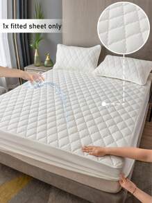 1 pieza Colchoneta protectora impermeable y transpirable blanca con funda acolchada y bolsillo profundo, sin ruido, para todas las estaciones, niños y ancianos