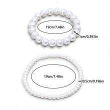 1 件珍珠串珠手链，简约优雅魅力时尚弹力绳首饰 - 白色 - 查看 4