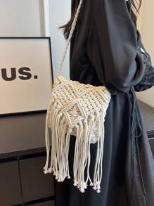 Woven Small Shoulder Bag For Women, New Fashion Straw Braid Crossbody Bag, Versatile Small Square Envelope Bag, Chic Bohemian Style Sling Bag For Beach Vacation