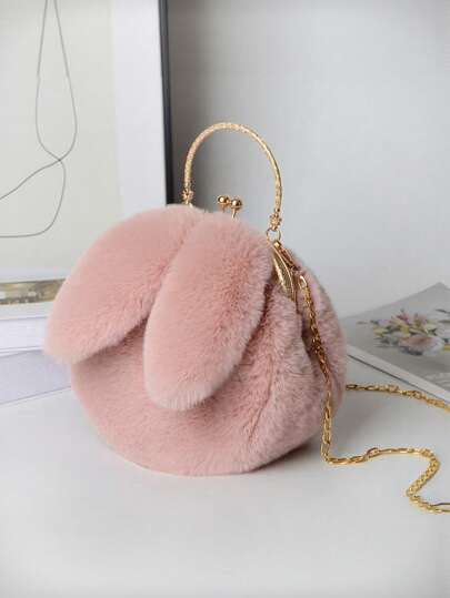 1pc Plush Rabbit Cross-Body Bag, Cute Korean Style Fluffy Handbag, Autumn/Winter
