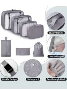 9 件/套旅行打包整理立方体,大容量多功能拉链封口手持旅行包,包括整理立方体、网袋、化妆包、鞋袋、瓶套、抽绳袋、普通包、内衣袋、防水洗漱包,适用于衬衫、内衣、衣服、化妆品、粉饼、粉底、眼影、眼线笔、粉饼、洗漱用品、牙刷和牙膏 - 彩色 - 查看 10