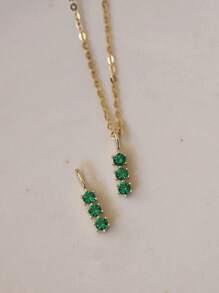 FOREVER QUEEN 1PC 925 Sterling Silver Green Three Zirconia Mini Clavicle Chain Necklace For Women Retro Party Jewelry Gift
