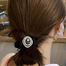 2 件装 真丝发圈 带复古花朵装饰 女士 大号发圈 绸缎 真丝 厚弹力发圈 发圈 - 彩色 - 查看 6