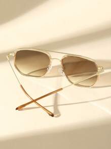 1pc Copper Advanced Sense Unique Double Beam Design Geometric UV Protection Women Sunglasses For Street-Photography Street-Photography Fashionable Shade Elegant Outfit Family Outings Travel Vacation Holiday For Summer Beach Vacation,Outdoor,Travel