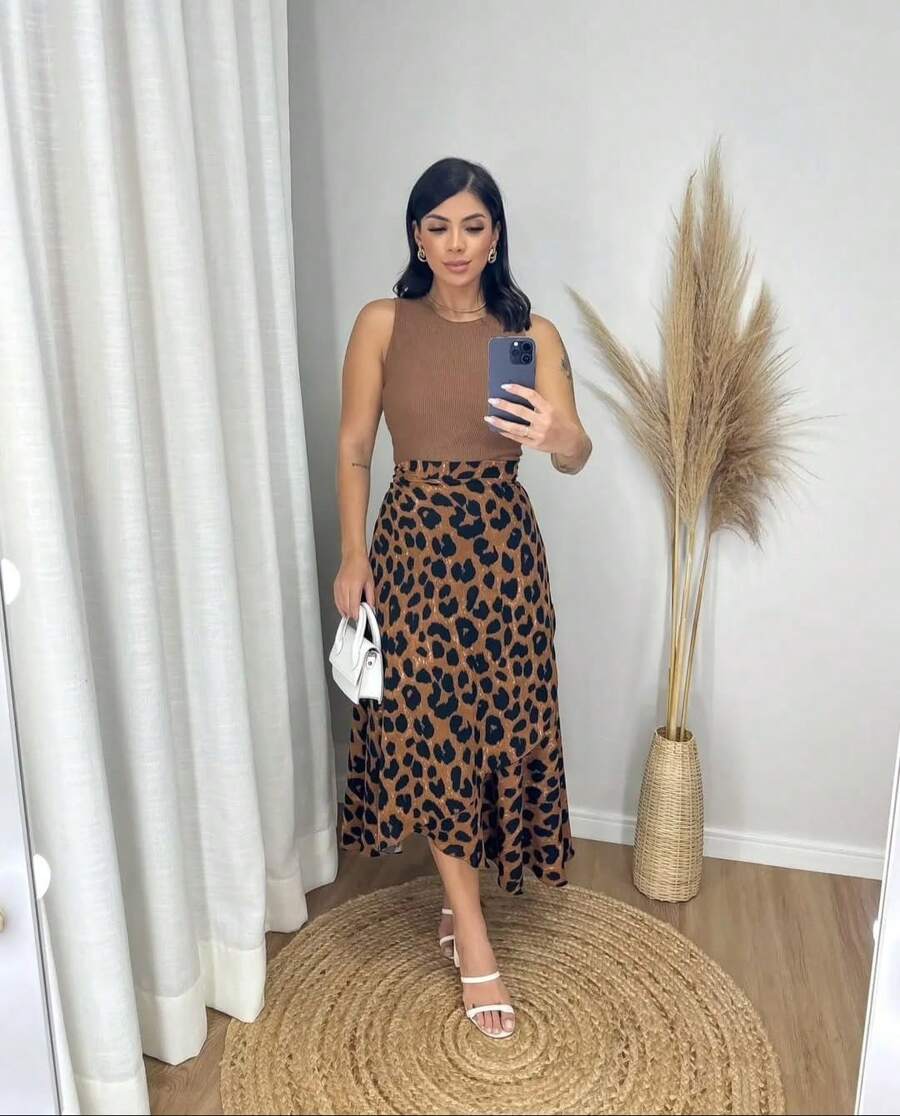 Leopard Wrap Skirt - 鏽棕色 - 查看 1