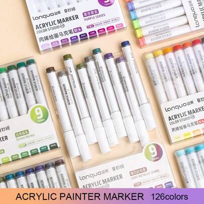9色丙烯颜料马克笔套装，色彩鲜艳，可叠放，创意软头，适用于绘画、DIY涂鸦艺术创作，是学校和美术用品的理想之选，也是开学季必备品。
