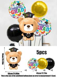 Set de 5 globos con tema de graduación, globos de aluminio con forma de libro y oso de peluche para graduados hombres y mujeres de 18 pulgadas, aptos para decoraciones de fiesta de graduación