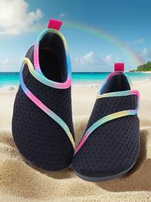 Kid's Outdoor Beach Shoes, Unisex Solid Black Color, Thick Soft Rubber Sole, Lightweight Breathable Beach/Stream Climbing Elastic Socks Shoes - Black - View 2