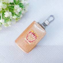 Car Key Bag Uniform Car Key Storage Bag Creative Keychain Blingbling Car Key Protector Secure Zipper Closure Protector Stylish Waist Pocket Car Key Protector Unisex For Women Mini Wallet,1pc Black & Gold PU Leather Car Key Case - Multicolor - View 81