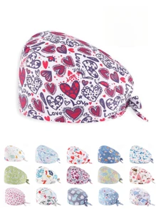 1pc Women's High Quality Polyester Material Digital Printed Heart, Floral, Animal Pattern Work Cap/Nurse Cap, Anti-Bacterial & Anti-Dust, Adjustable Drawstring Design, Suitable For Doctors, Nurses, And All Medical/Beauty/Veterinary Workers - Multicolor - View 8