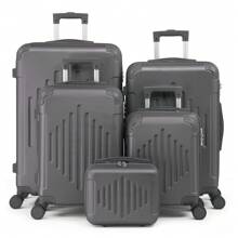 5 Piece Suitcase Set With Corner Protectors, 12/16/20/24/28 Inch Durable Hard Shell 360 Degree Spinner Wheels Large Capacity Multifunctional Lightweight Travel Suitcase - 深灰色 - 查看 3