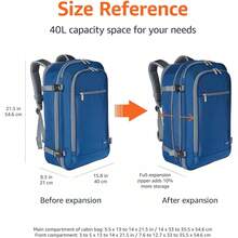 Basics Mochila de viaje de mano, compartimento para portátil, capacidad de 40L, ampliable para un 10% más de espacio, doble uso como mochila y bandolera, 40.1cm x 54.6cm x 21.1cm, azul marino - azul - Ver 11