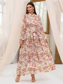 Women's Casual Printed Waist Long Sleeve Dress,Modest - Multicolor - View 2