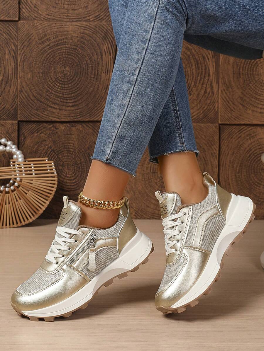 Vintage Breathable Lightweight Casual Sneakers - Lace-Up Athletic Chunky Sneakers Suitable For All Seasons, Comfortable Mesh Upper & Rubber Sole