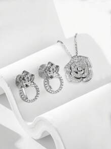 1 套优雅复古玫瑰吊坠项链和无穿孔耳环，时尚百搭，适合女性日常佩戴，可作为情人节、母亲节、婚礼/订婚礼物 - 禮盒裝套裝 - 查看 2