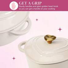 Local Warehouse Paris Hilton Enameled Cast Iron Dutch Oven Heart-Shaped Pot With Lid, Dual Handles, Works On All Stovetops, Oven Safe To 500 ° F, 2-Quart, Pink - 奶油 - 查看 6