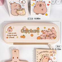 1pc High-Capacity Capybara Dual Layer Pencil Case, Cartoon Pencil Box Stationery Storage Pouch, Suitable For School Students - Multicolor - View 2