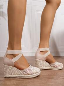 Giày lười đế xuồng màu xanh co giãn chống trượt thoải mái cho nữ phong cách nghỉ dưỡng dây vải lanh màu be - Màu be - Xem 3