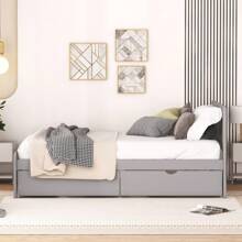 Modern Design Twin Size Platform Bed Frame With Trundle For White Washed Color
