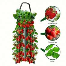 3pcs Hanging Planting Bags, 8/10 Holes, Reusable, Space-Saving, Transparent, Durable, Suitable For Potatoes, Vegetables, Strawberries (Green And Orange) - Green - View 2