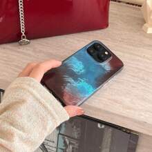 Icy Gradient Blue-Brown IMD Laminated Feather Boa Pattern Phone Case Compatible With IPhone 16 Pro Max/15 Pro Max/14 Pro/13/12