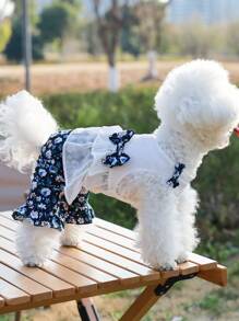 Ditsy Floral 宠物连体裤，轻便小狗公主裙，适合春夏季，适合泰迪、贵宾犬、马耳他犬和小型犬