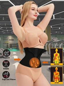 1pc Is A Shaping, Sweat Wicking, And Body Shaping Waist Belt Designed Specifically For Women. It Is A Women's Sealed Waist Sports Corset With Zippers And Buckles, And Is A Comprehensive Abdominal Fat Waist Trainer | Abdominal Compression And Shaping | Effective Abdominal Wrapping And Sweatband, Accelerating Fat Burning And Doubling Sweating - Black - View 14