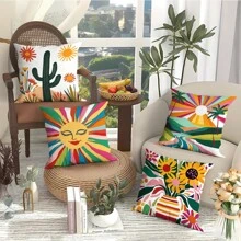 4 Stücke, Outdoor Segeltuch wasserdichte Kissenbezüge, tropischer Wüsten Sonnen Fluss Muster Kissenbezüge, geeignet für Hof Dekoration Sofa Relaxsessel Schaukelliege Kissen Bezüge, ohne Füllung.