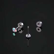 Aretes de acero quirúrgico para hombres, aretes hipoalergénicos y aretes de aro, adecuados para oídos sensibles, aretes de opalo y circonita cúbica de espalda plana, aretes de cartílago de acero inoxidable 20 G, set de aretes pequeños de espalda plana