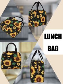 Sunflower Pattern Lunch Bag, Lightweight, Waterproof Insulated Bag, Boys And Girls School Insulated, Cooler Bags, Tote Bags, Lunch Boxes, Ice Bags, Picnic Food Tote Bags, Large Capacity Portable Nylon Lunch Organizer, School, Office, Picnic Lunch Tote Bags