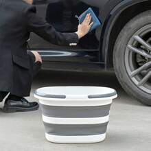 可折叠大容量拖把桶带手柄清洁用，16L（4.2 加仑）硅胶方形多用途水桶，用于窗户清洁或洗车，清洁用品收纳塑料桶用于储存 - 灰色 - 查看 9