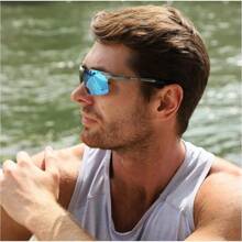 DUCO Mens Sports Polarized  UV Protection  For Men 8177s - Gunmetal Frame Revo Blue Lens - View 2