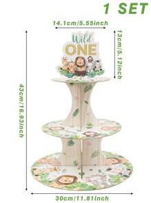 1Set 3 Tiers Jungle Animal Cupcake Cake Stand,Wild One Theme Birthday Party Decoration,Cardboard Cupcake Stand Holder,Cupcake Tower Dessert Holder,1st Birthday Party BabyShower Party Display Supplies,Table Decor Cake Decor