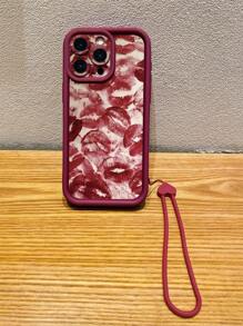 1 件唇印图案手机壳，带精确相机切口，防震设计，兼容 11 Pro Max/12 Pro Max/13 Pro Max/14 Pro Max/15 Pro Max/ 16 Plus/ 16 Pro Max、Redmi、OPPO/Realme、VIVO、Infinix、Honor、OnePlus 防水防摔防刮 - 酒紅色 - 查看 3