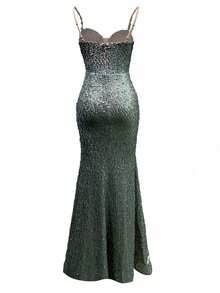 New Sequin Mesh Sexy Spaghetti Strap Evening Gown For Women, Party Dress, Wedding Guest Dress, Formal Dress, Evening Dress