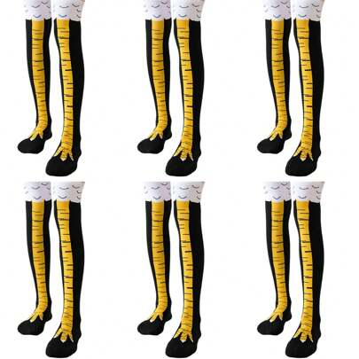 1 双/4 双/6 双趣味鸡脚过膝袜，修身派对装