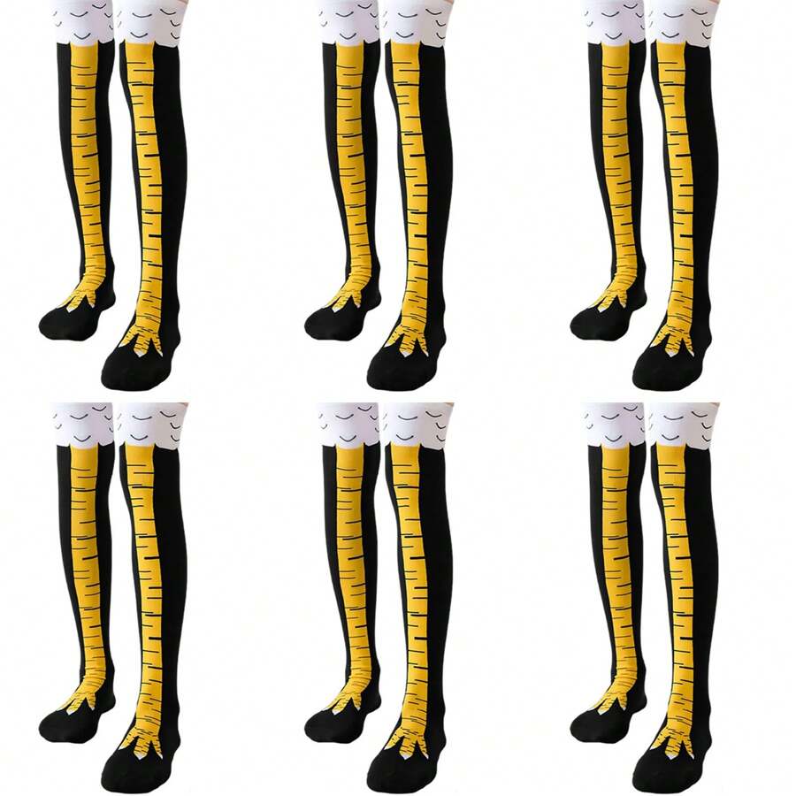 1 双/4 双/6 双趣味鸡脚过膝袜，修身派对装 - 彩色 - 查看 1