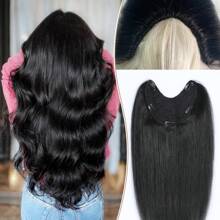Clip In Hair Extensions Straight V-Shaped Hair Extension One Piece Hair Extensions With 5 Clips For Women Daily Use 16 Inch - Black - View 11