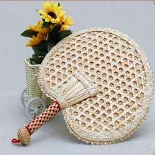 1pc Handmade Round Straw Fan - Summer Cooling Woven Cattail Leaf With Red Tassels, Natural Wheat Straw Material, Intricate Weaving Pattern For Home Decor Or Personal Use, Decorative Fan | Exquisite Weaving Design | Woven Handle