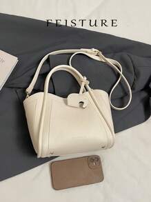 1pc FEISTURE Faux Leather Plain Bucket Bag, Lychee Grain MotherAnd- Tote Bag With Adjustable Shoulder Strap And Magnetic Closure, Suitable For , Ladies, College Students, Young Professionals, Ideal For Work, Business, Commuting, School
